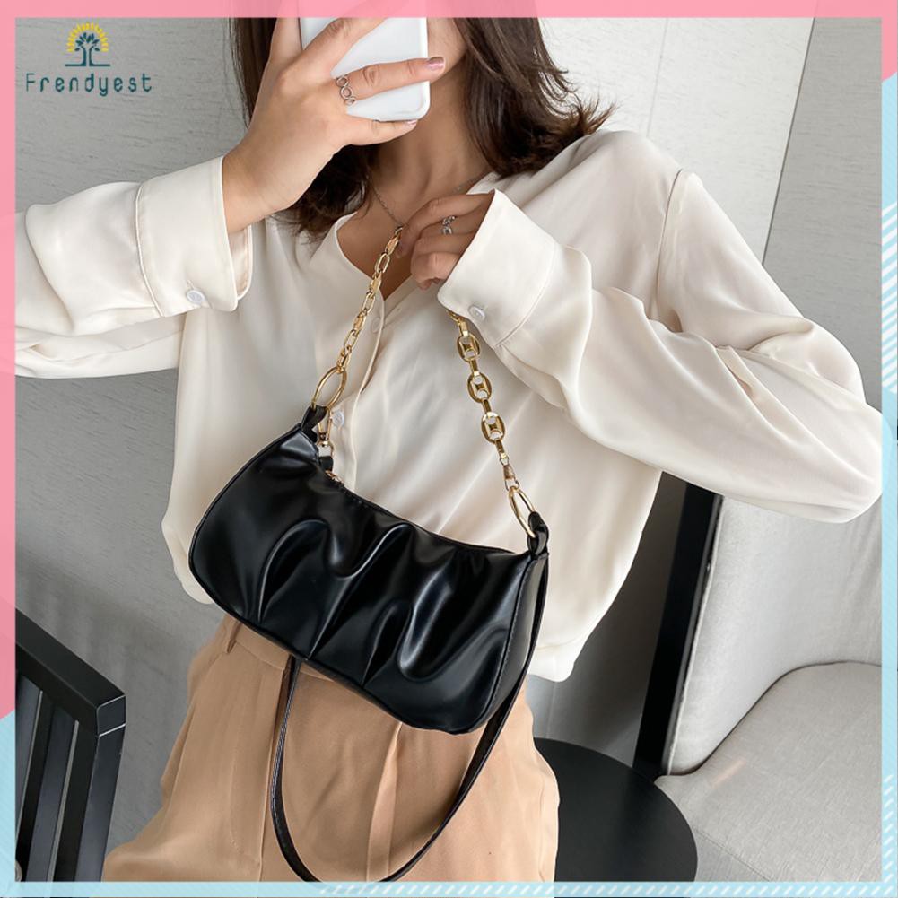 Túi xách đeo chéo vai xếp ly bằng PU dây đeo mắt xích acrylic thời trang dành cho bạn nữ | BigBuy360 - bigbuy360.vn