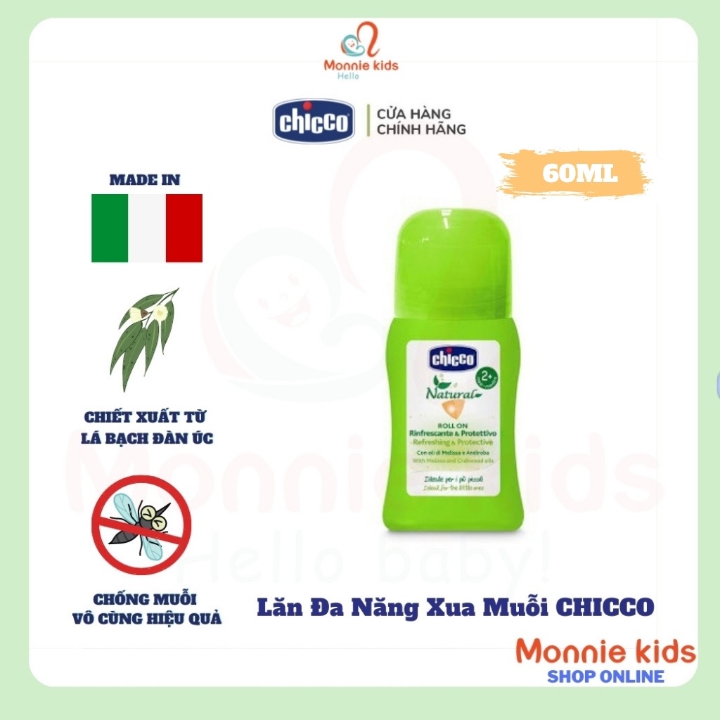 Lăn xua muỗi CHICCO 60ml, lăn đuổi muỗi thơm tự nhiên cho bé - Monnie Kids