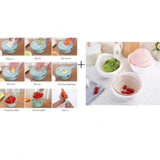 Combo Bộ Thau Rổ Đa Năng 8 Chức Năng Siêu Tiện Lợi và Rổ đa năng 2 in 1 tiện dụng