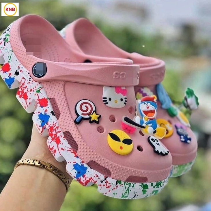 Dép nữ nam, Dép suc Duet Cross Hồng CAMO -Freeship + 12 sticker- Dép Quai Ngang nam nữ bít đầu hàn quốc đi mưa