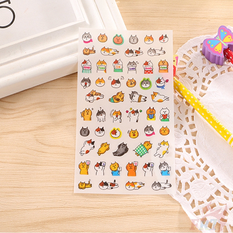 Set 6 tấm sticker giấy dán hình mèo trang trí nhật ký DIY