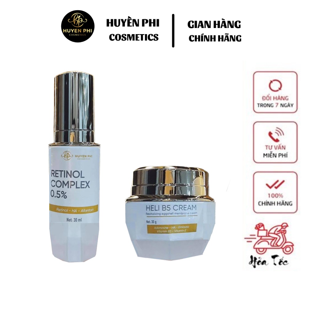 Combo Bộ Tái Sinh Retinol Complex Huyền Phi, Kem Phục Hồi Heli B5 Cream Dưỡng Da Tái Tạo Chăm Sóc Làn Da Khỏe Mạnh