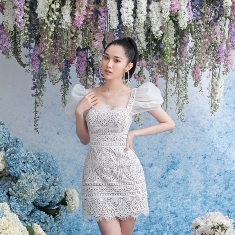 Đầm dự tiệc sang trọng tay phồng chất liệu ren cao cấp