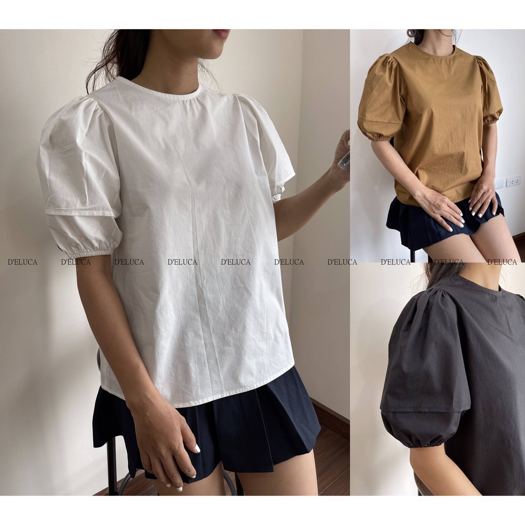 [Hình+Video Thật] Áo Kiểu Nữ Tiểu Thư Cổ Tròn Tay Bồng Dễ Thương Thời Trang Hàn Quốc