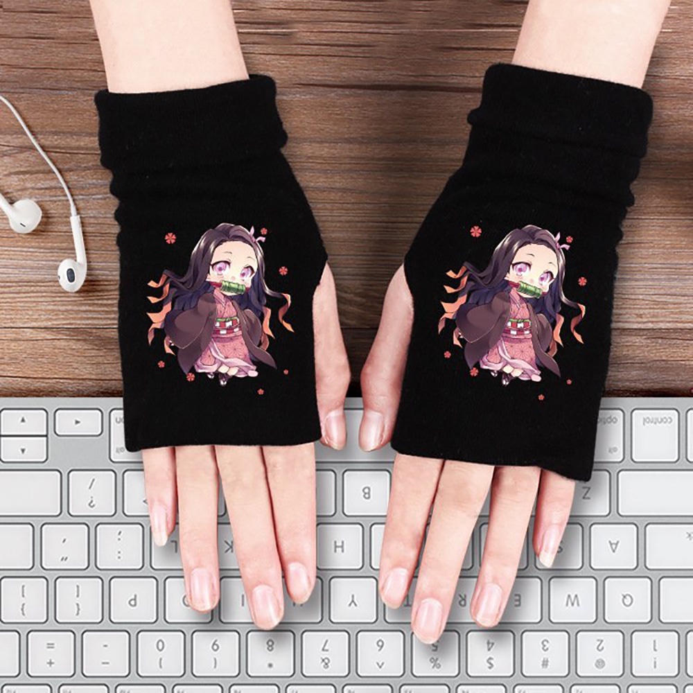 Găng tay len hở ngón in hình Anh Em KAMADO TANJIRO NEZUKO Kimetsu No Yaiba thời trang Thanh Gươm Diệt Quỷ anime chibi