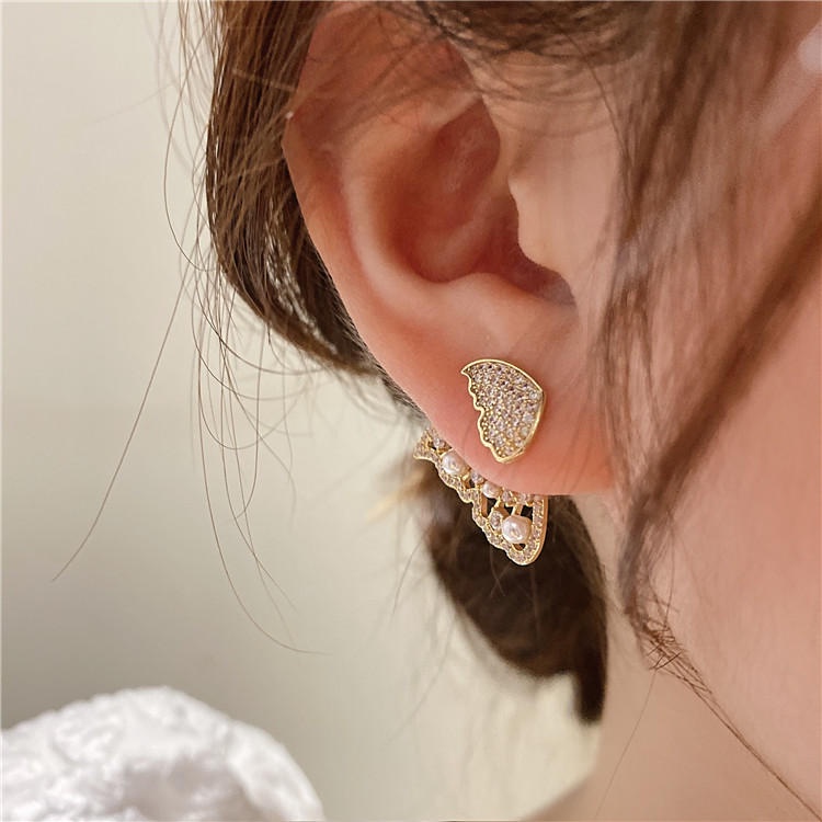 Bông Tai Hình Bướm Đính Ngọc Trai Và Kim Cương Giả Phong Cách Hàn Quốc Dành Cho Nữ