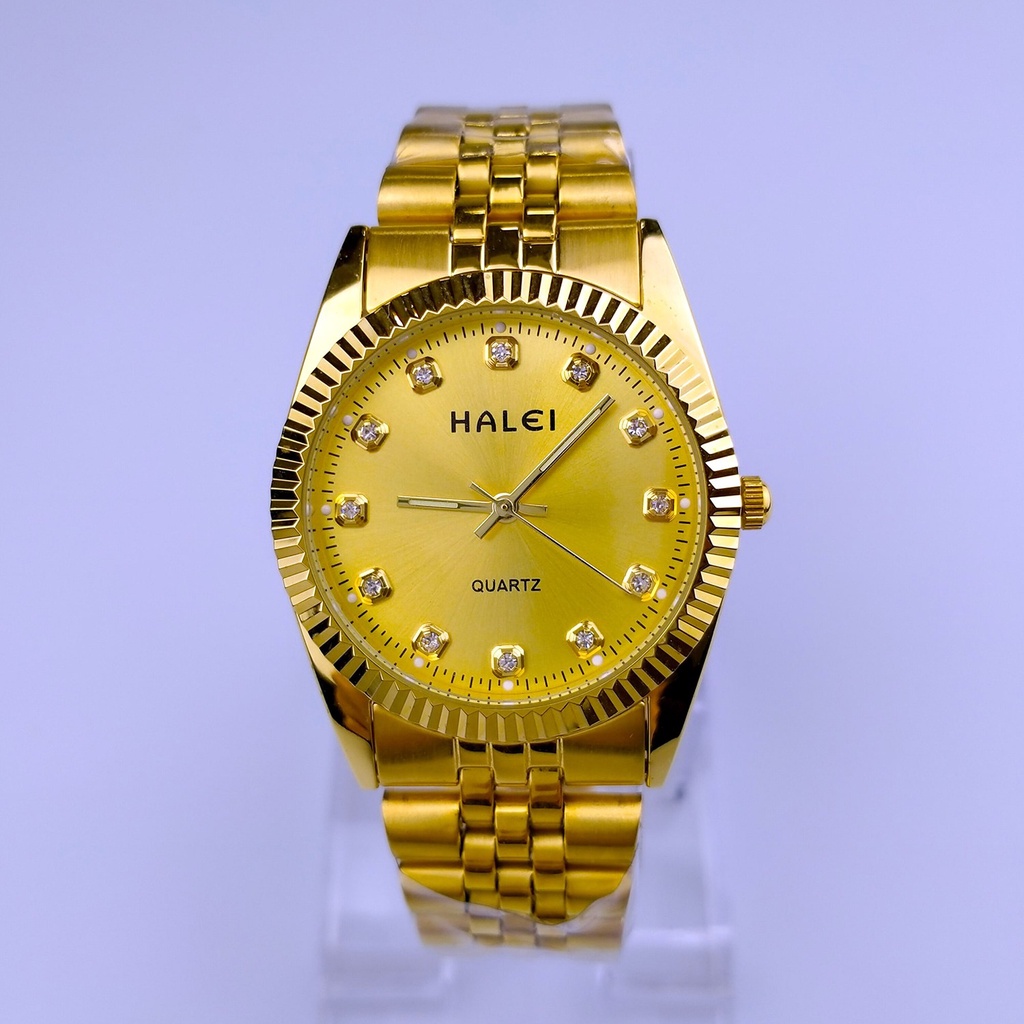 Đồng hồ nam Halei dây kim loại H988 khung vàng đẳng cấp sang trọng, đi mưa rửa tay thoải mái