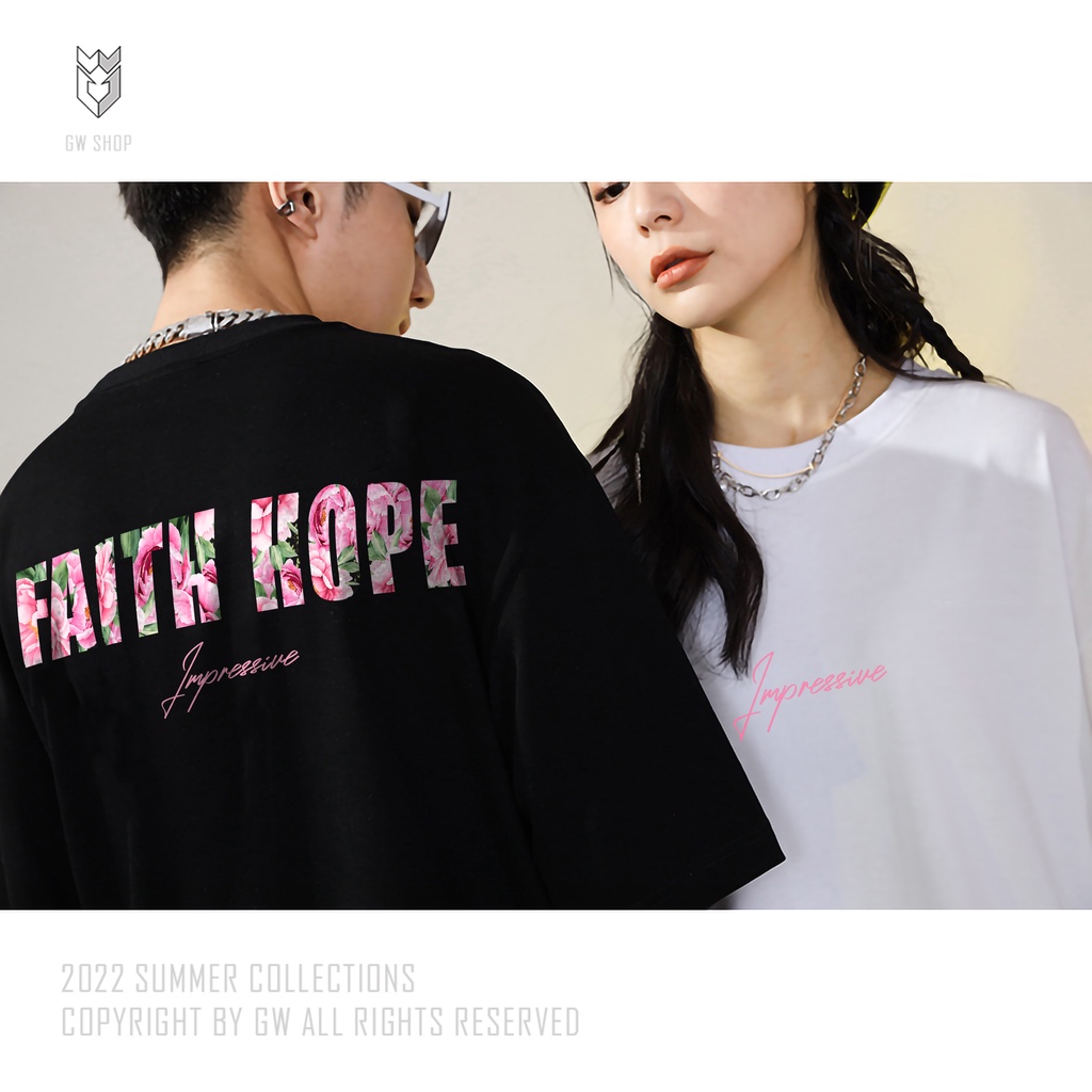 Áo thun nam nữ tay lỡ FAITH & HOPE in 2 mặt vải cotton cao cấp - GW Shop