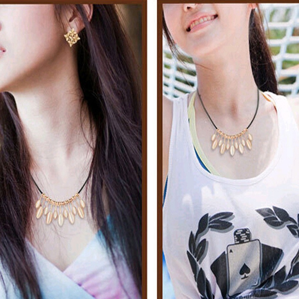 Vòng đeo cổ mặt phối hạt hình giọt nước thời trang cho nữ
