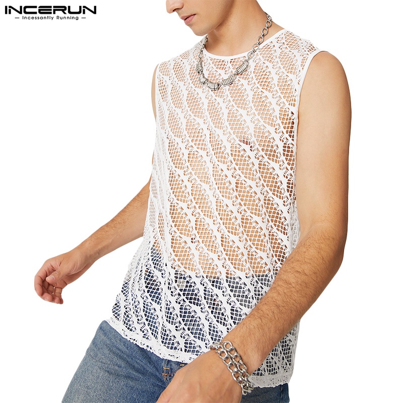 INCERUN Áo Lưới Ba Lỗ Thời Trang Đi Biển Mùa Hè Cho Nam