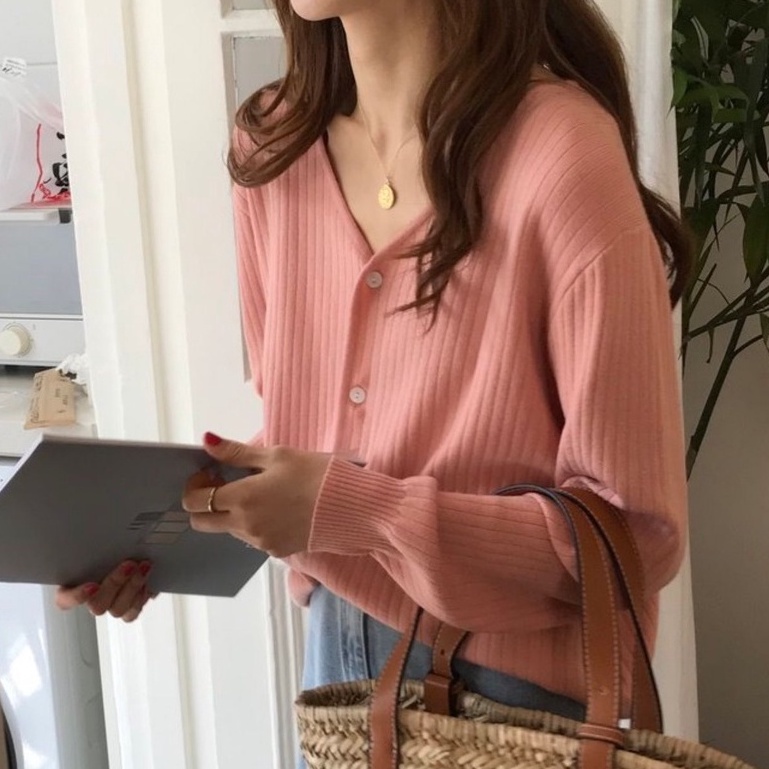 Áo Khoác Cardigan Dệt Kim Tay Dài Dáng Rộng Phong Cách Hàn Quốc Thời Trang Mùa Thu Hàng Mới Dành Cho Bạn Nữ