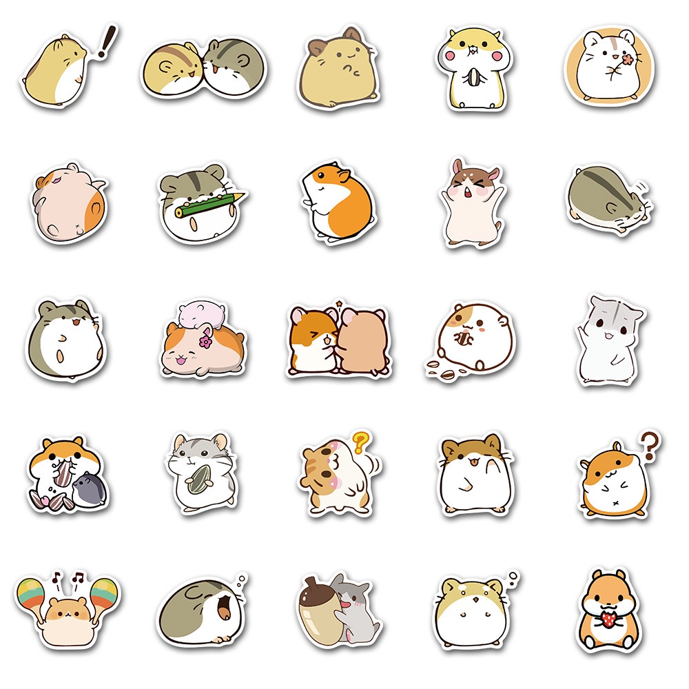 Set 10/ 25/ 50 miếng dán trang trí hình chuột hamster hoạt hình đáng yêu