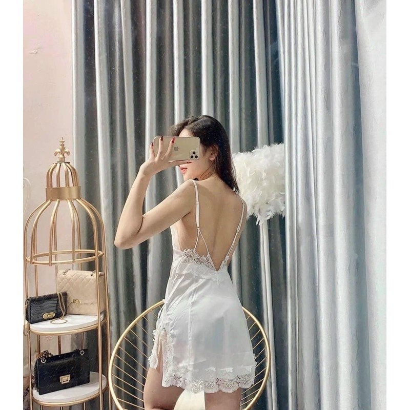 [Giao nhanh 2h] [mẫu mới] váy ngủ lụa sexy cao cấp - đầm ngủ lụa satin phối ren  - CCNCS