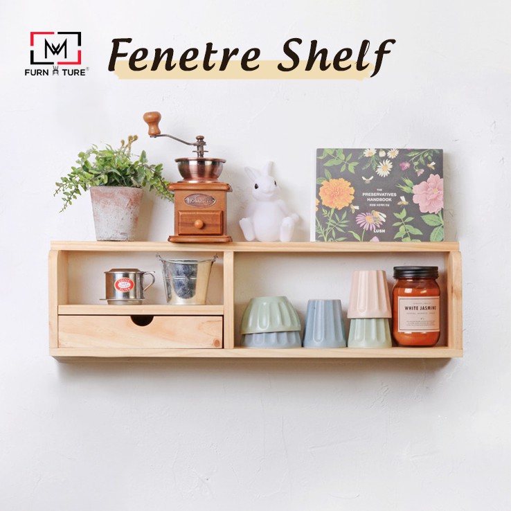 Kệ gỗ trang trí treo tường 1 ngăn kéo thương hiệu MW FURNITURE - Fenetre shelf - Nội thất trang trí