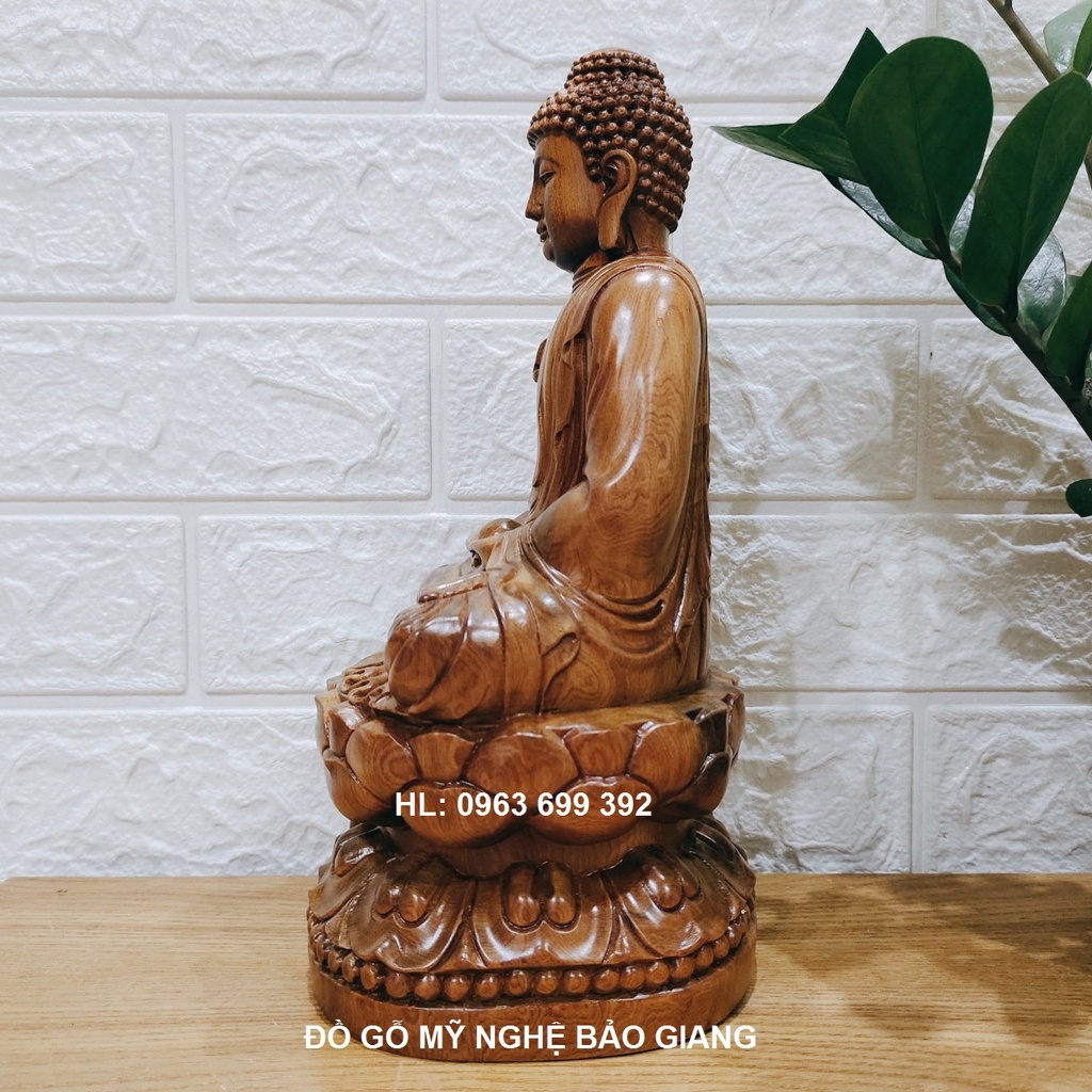 Tượng phật a di đà gỗ bách thơm cao 30 ngang 15 sâu 15 cm