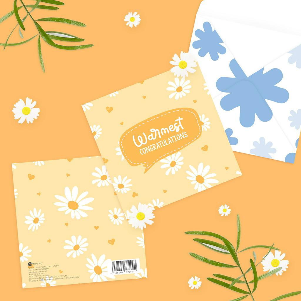 Thiệp chúc mừng, cảm ơn, động viên chúc may mắn SDstationery Daisy 12x12 họa tiết hoa cúc trang nhã màu sắc nhẹ nhàng