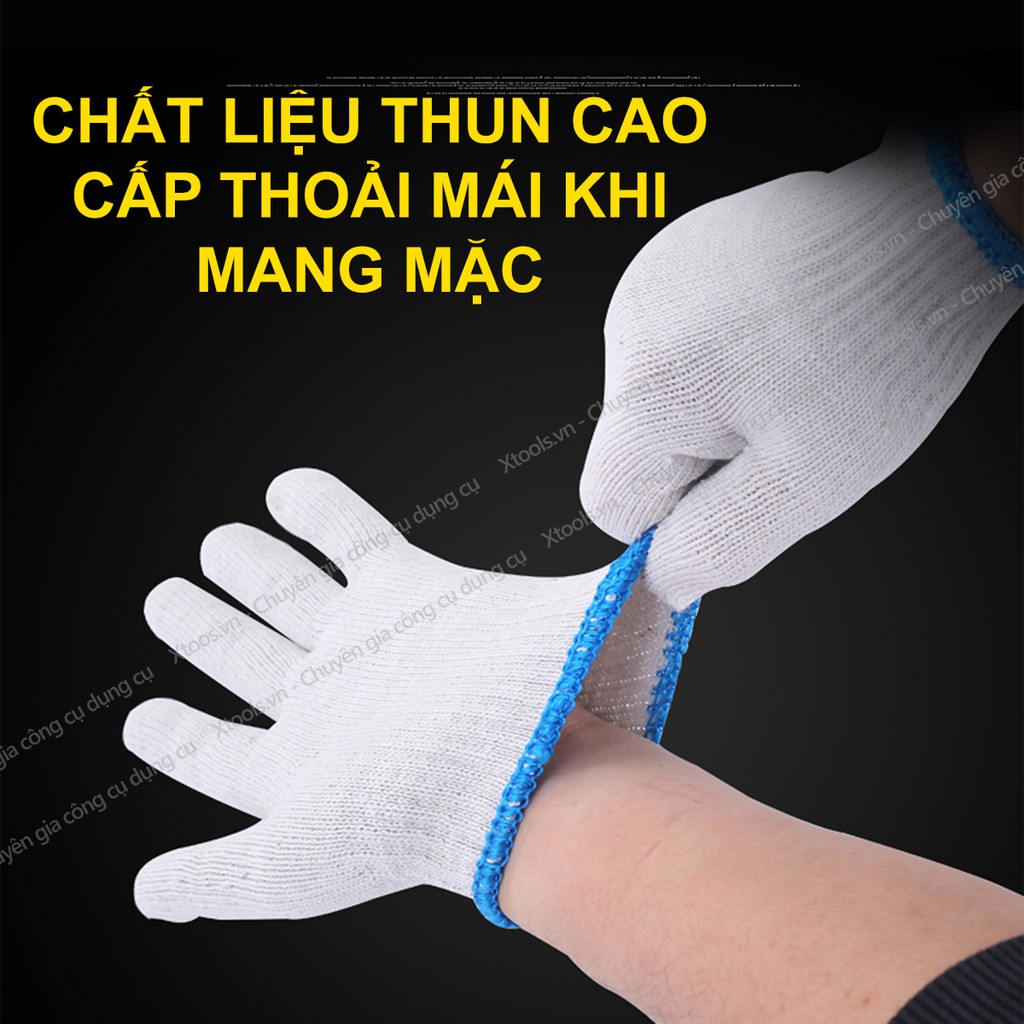 10 đôi găng tay bảo hộ lao động sợi len 50g bao tay bảo hộ làm việc, ôm sát tay, chống trượt, thao tác linh hoạt