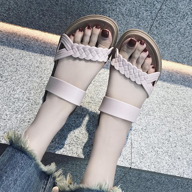 ☸℡new summer flip-flop platform slippers female non-slip beach shoes fashion flat simple sandals and slippers outer wear slope heel