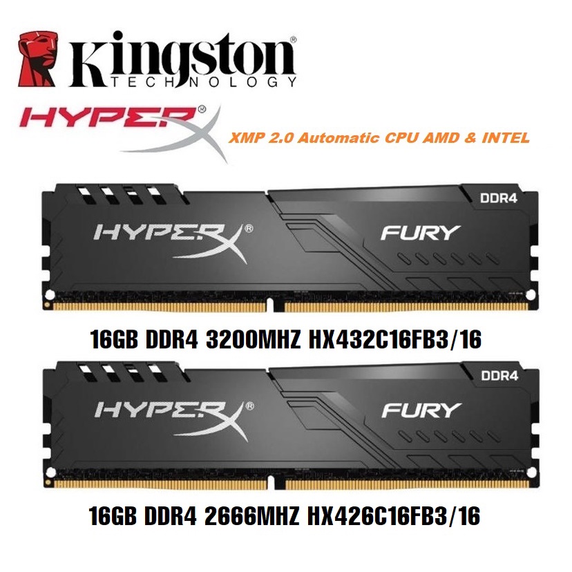 Ram HyperX Fury Black 16GB 8GB 4GB DDR4 3200MHz Tản Nhiệt kép Chính Hãng - Bảo hành 36 tháng