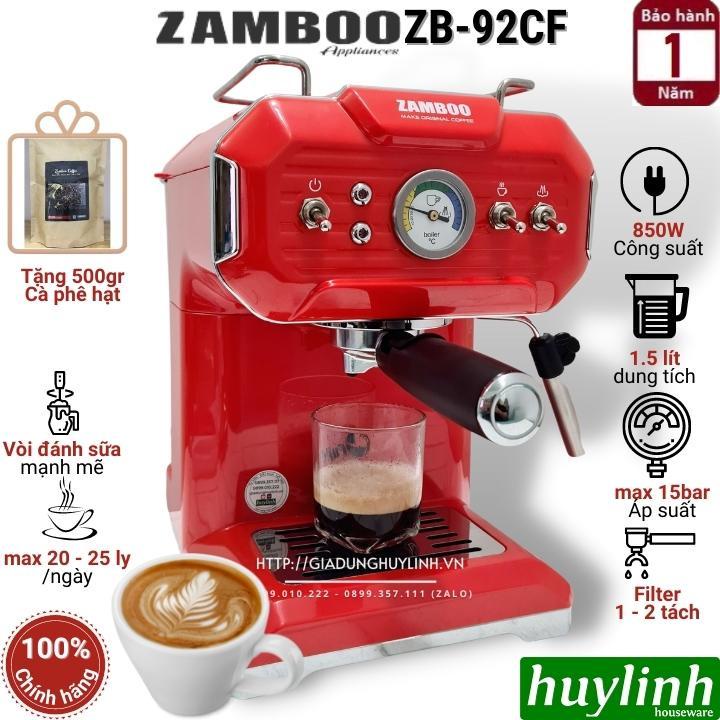 [Mã ELHAMS5 giảm 6% đơn 300K] Máy pha cà phê Espresso Zamboo ZB-92CF - Tặng 500gr cafe [Kem - Đỏ]