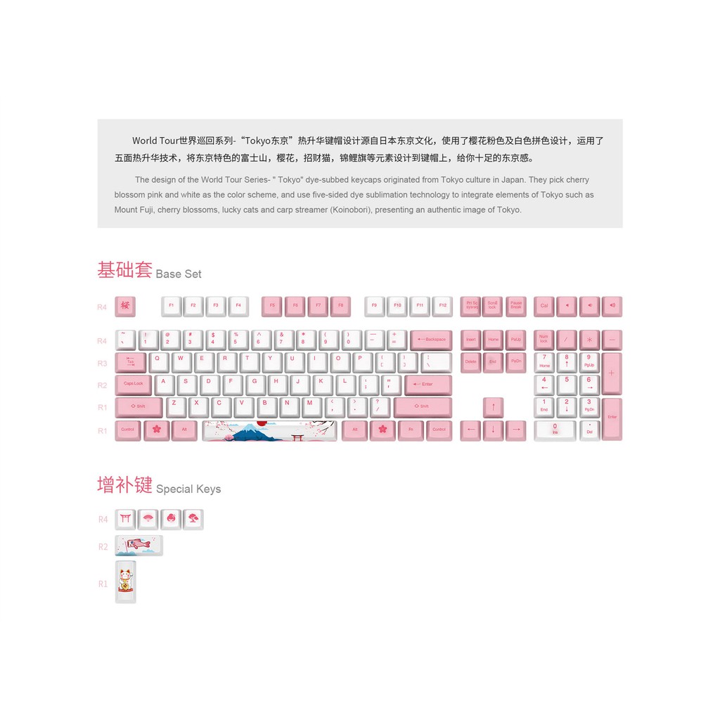 Bộ keycap phím cơ Akko World Tour Tokyo (OEM) PBT - Hàng chính hãng