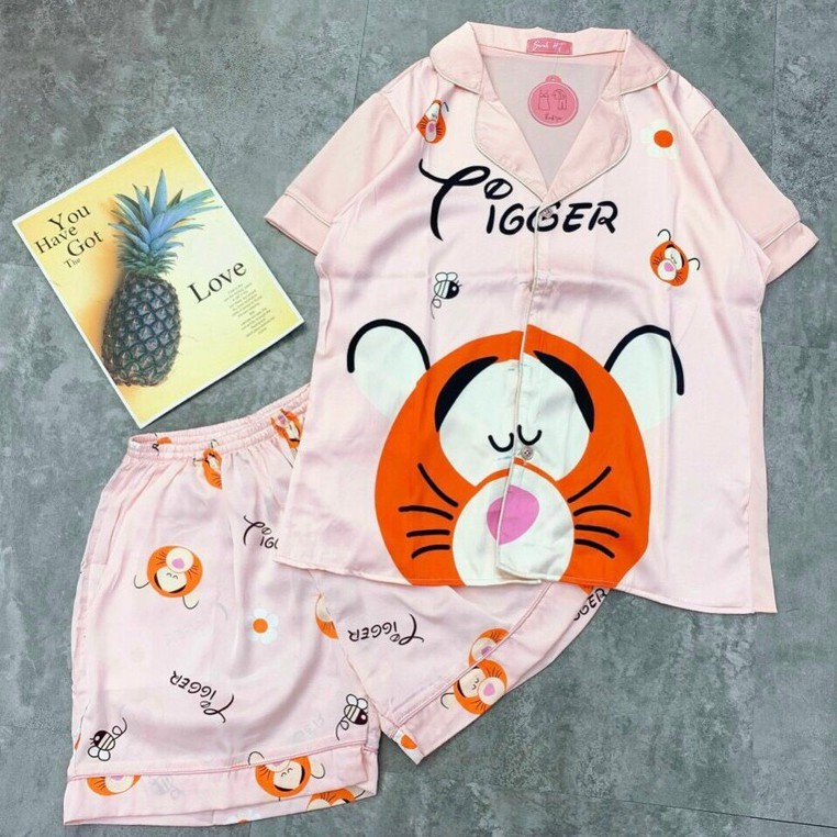 [Hàng Thiết Kế Sale Lớn] Bộ Pijama Lụa Latin Thoáng Mát Thấm Hút Mồ Hôi Tốt Thiết Kế Hổ Hồng