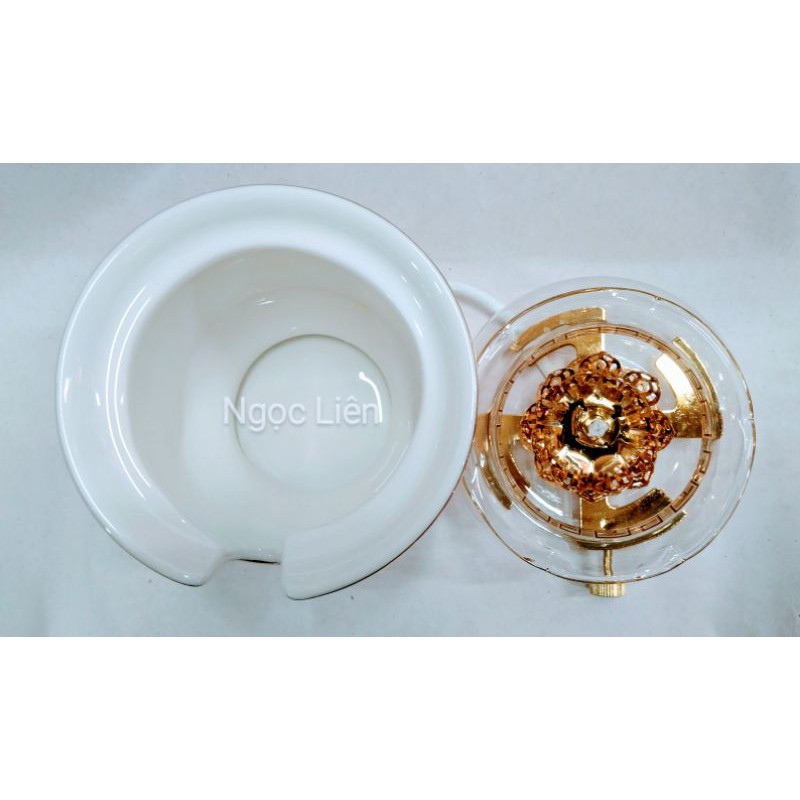 Đèn dầu sứ trắng cao cấp viền vàng