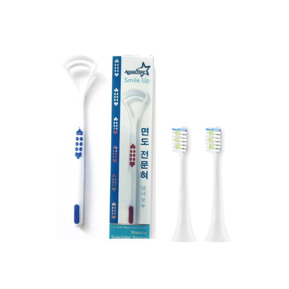 [HB Gift] Combo Bộ 2 đầu bàn chải điện Halio Sonic SmartClean Electric Toothbrush, Cạo Lưỡi AquaStar (Màu ngẫu nhiên)