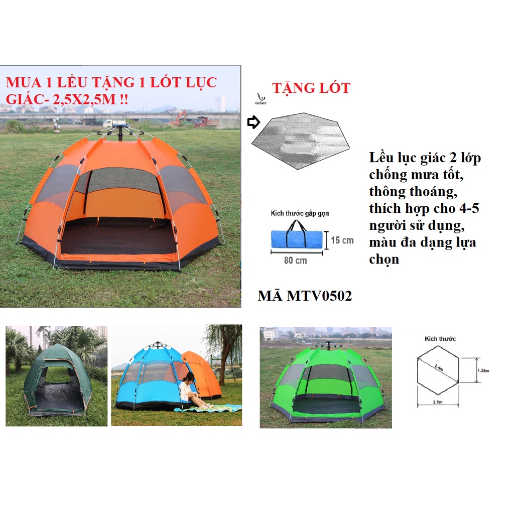 Lều cắm trai tự bung siêu bền chắc chắn cho 4 -6 người sử dụng, có nhiều mặt thoáng cực mát cho mùa hè