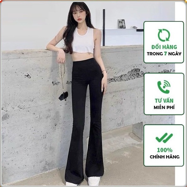 Quần ống loe cạp cao hack dáng dài gen bụng chất vải cotton dày dặn co dãn 4 chiều Quần Legging ống loe lưng cao đi học