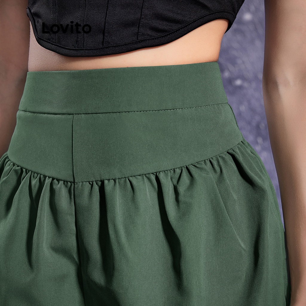 Lovito STAR GIRL Dây kéo trơn Dây kéo rộng uốn cong Quần short nữ L32AE029 (Xanh xám)