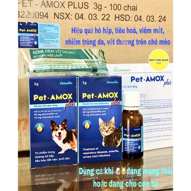 Pet amox hỗ trợ đường hô hấp mãn tính và tiêu chảy ở chó mèo, huyễn dịch uống