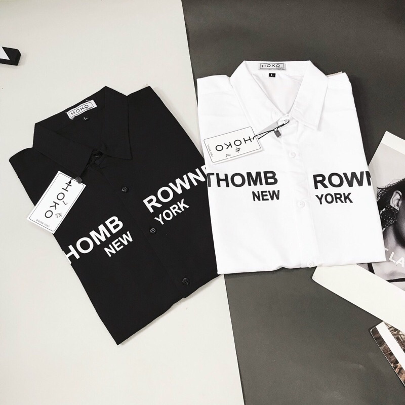 Áo sơ mi nam 3D ngắn tay chất vải lụa kate phối sọc tay in chữ THOMB , LV phong cách thời trang công sở tinh tế