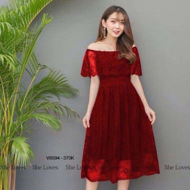 Đầm Bẹp Vai Ren Hoa Hai Lớp Hàng Chuẩn | BigBuy360 - bigbuy360.vn