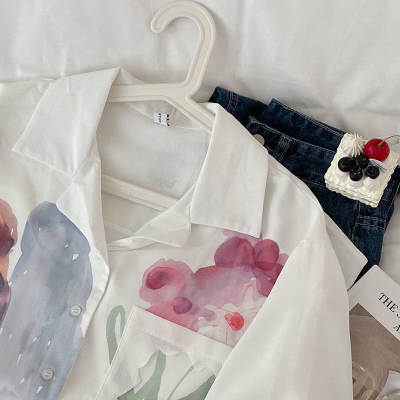 Áo Sơ Mi Chiffon Tay Ngắn In Họa Tiết Mực Thời Trang Mùa Hè Cho Nữ