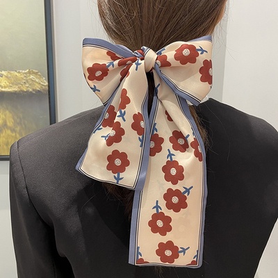 Dây buộc tóc vải lụa thắt nơ in họa tiết thời trang Hàn Quốc dành cho nữ