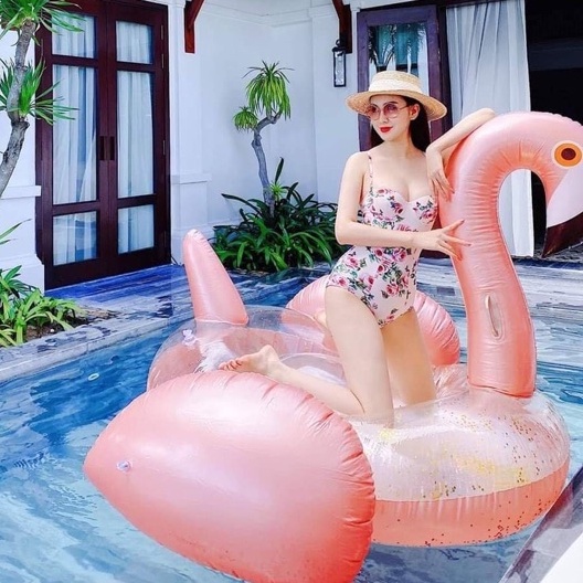 Phao Bơi Thiên Nga Hồng Nhũ Khổng Lồ Người Lớn Kèm Bơm Điện + Phao Mini