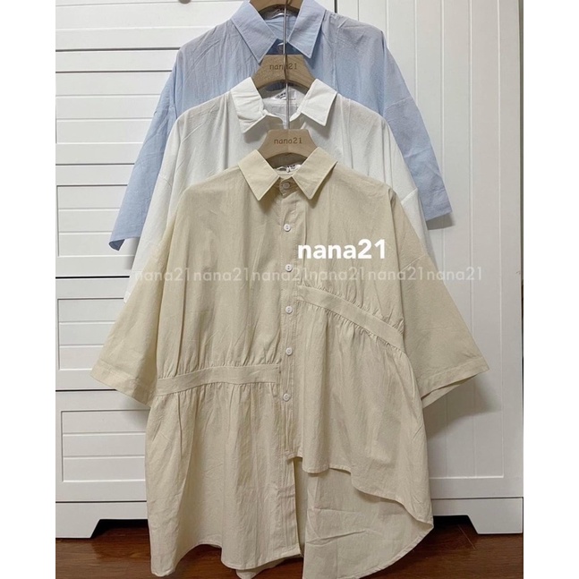 Áo sơmi babydoll vạt lệch thiết kế phối cúc xếp ly