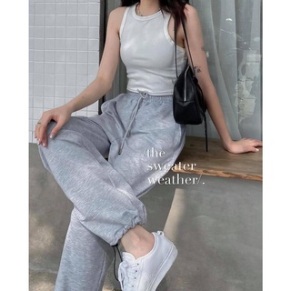 Quần jogger nữ ống rộng bo chun gấu 2 màu đen ghi – quần jogger nữ nỉ thun da cá phong cách thể thao
