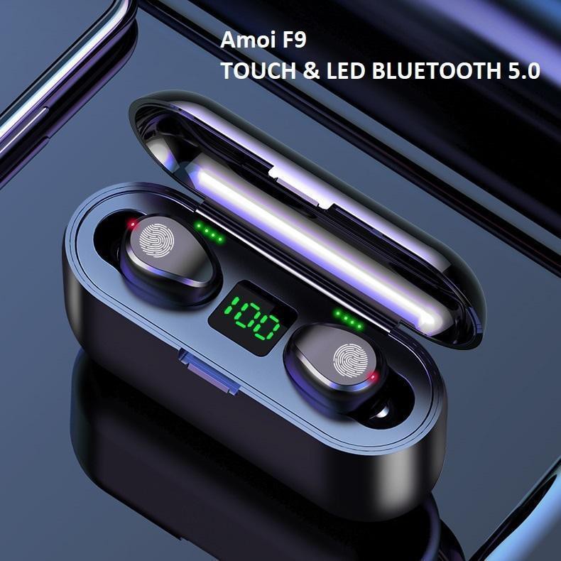 Tai nghe bluetooth 5.0 Amoi F9 kiêm sạc dự phòng 2000mAh, cảm ứng, màn led báo pin, chống nước