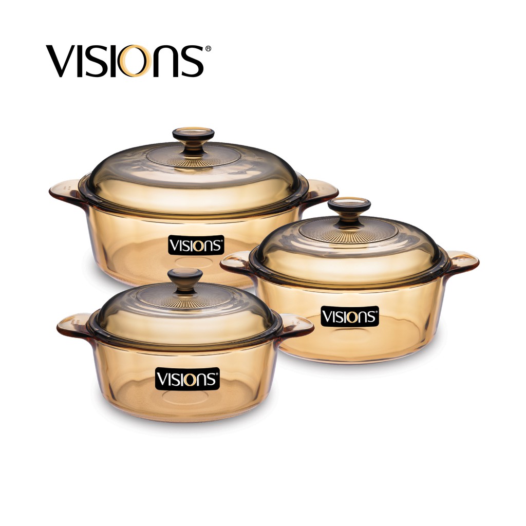 Bộ 3 nồi thuỷ tinh Visions VS-336 (loại nhỏ) VS-336 - Bảo Hành 10 năm - Xuất xứ từ Pháp - Hàng chính hãng