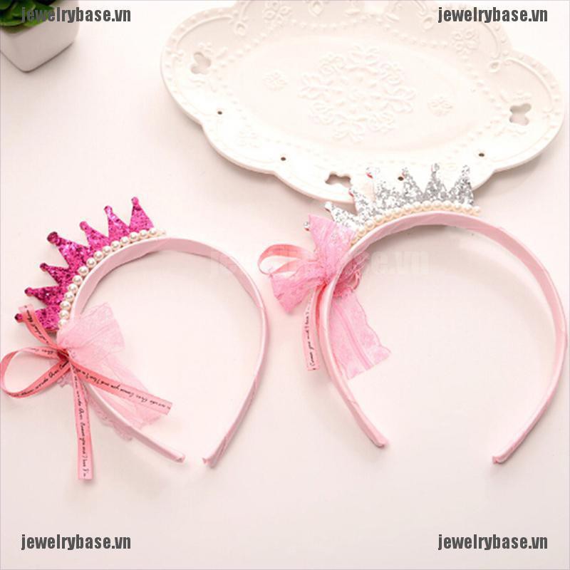 [jewelry] Girls Hair Bands Pearls Resin Lace Bow Ribbon Crown Princess Kids Accessories [basevn]