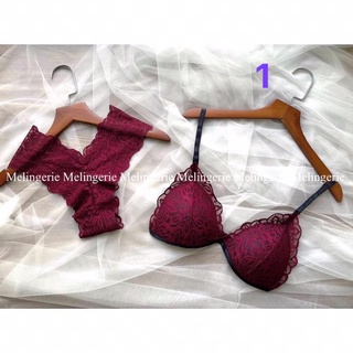 Quà tặng bạn thân, người yêu Set bralette không gọng + quần lót  lọt khe ren màu đỏ đô siêu hút mắt