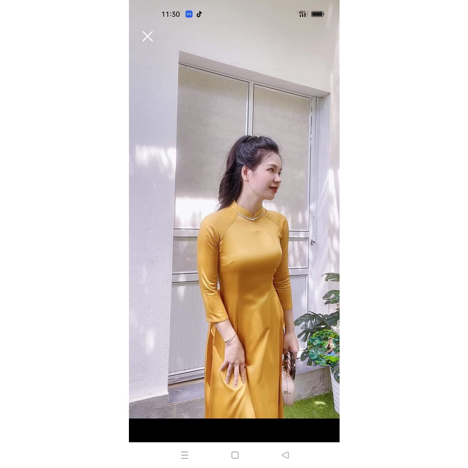 Áo Dài Lụa Ngọc Trai Đính Hạt- Áo Dài CÀ Ri