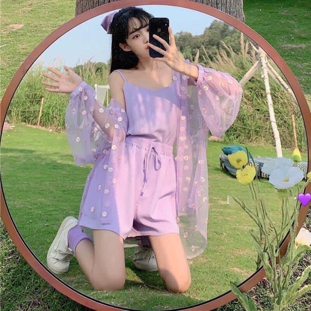 SET ÁO KHOÁC HOA CÚC KÈM 3 MÓN