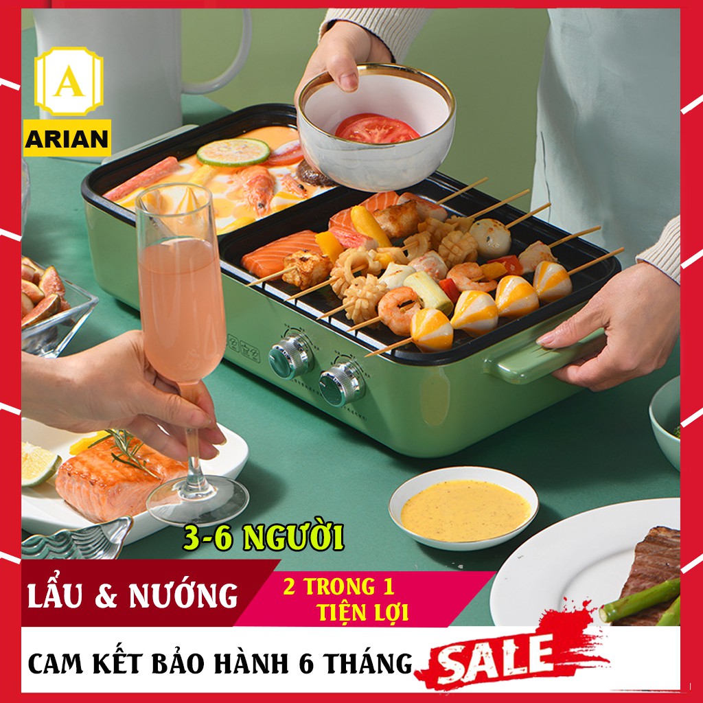 Nồi Lẩu &amp; Bếp Nướng 2in1 Thích Hợp Cho Gia Đình Bạn Bè 2-5 Người Cực Tiện Lợi, Nồi Lẩu Nướng 2 Ngăn Bảo Hành 12 Tháng