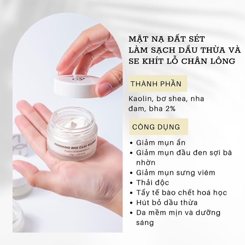 Mặt Nạ Đất Sét Renewing BHA Clay Masque làm sạch sâu Giảm mụn ẩn, mụn đầu đen, Kiềm dầu , Se khít lỗ chân lông 30g em