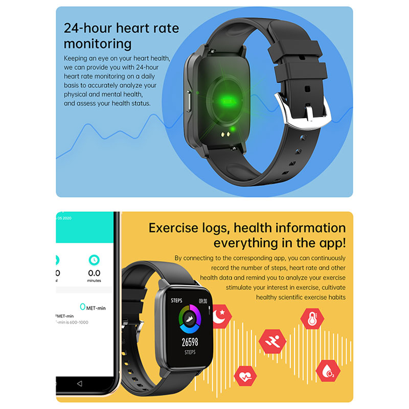 Lykry Smart Watch GW24 NEW Square Screen IP68 Waterproof Long Standby Heart Rate Blood Pressure Monitoring Fitness Tracker 1.69 inch