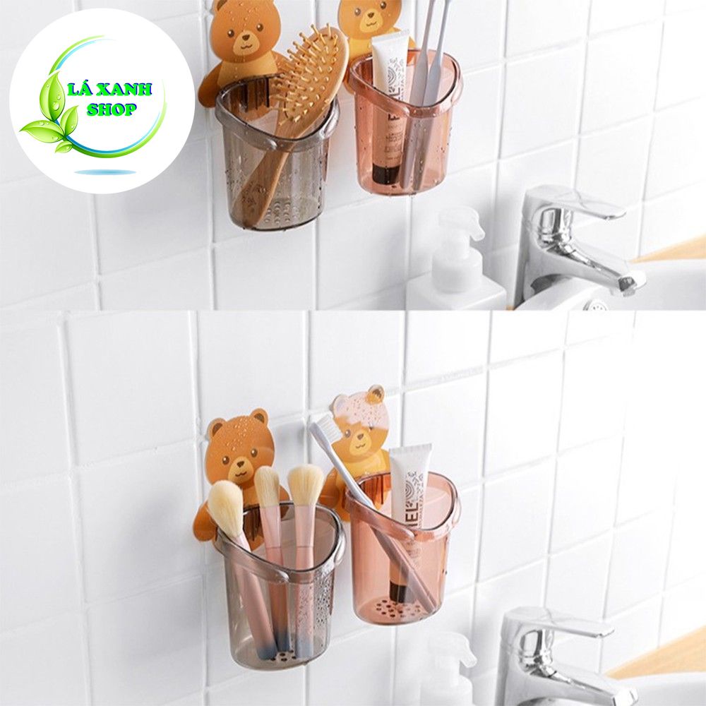 Cốc Gấu DÁN TƯỜNG - Hũ Đựng Bàn Chải Và Kem Đánh Răng Hình Gấu Dễ Thương
