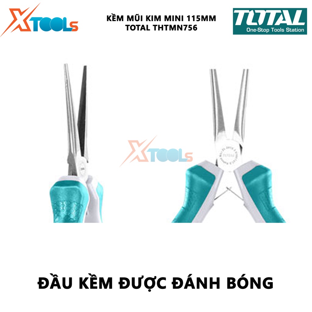 Kềm mũi kim mini TOTAL THTMN756 Kìm mũi kim Kích thước 4,5 &quot;/ 115mm, thép CR-V, tay cầm cách điện,bọc cao su chống trơn